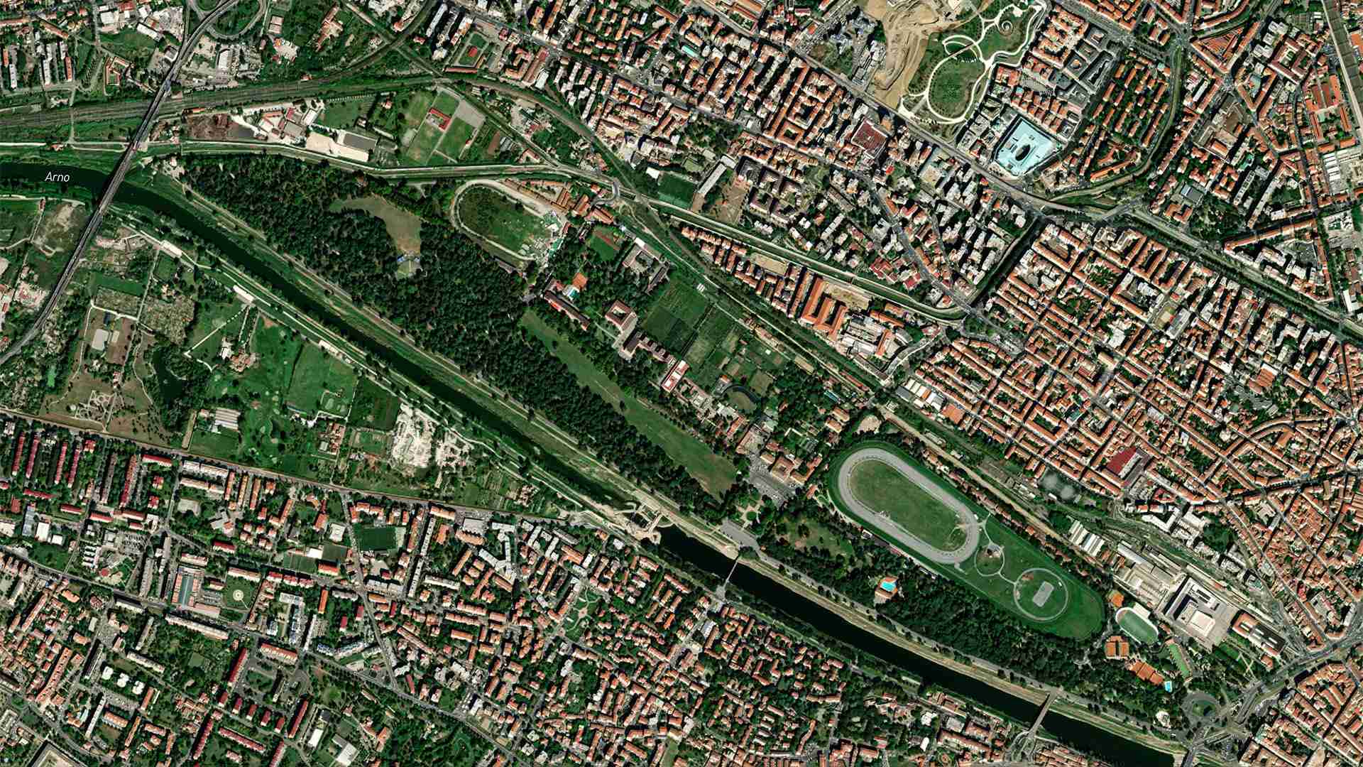 Parco delle Cascine di Firenze: una veduta dall'alto.