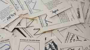 Cartoline disegnate dalla popolazione coinvolta nella co-progettazione dell'identità visiva della Montagna Fiorentina