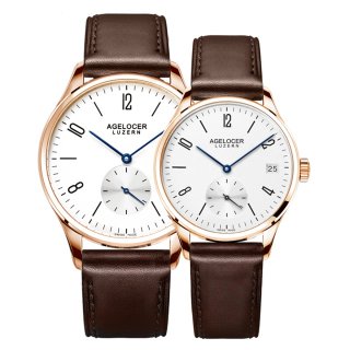 Agelocer Ultra Thin Couple Watches Rose Gold Automatic Watches for Men Women 1101A1-1202A1GW