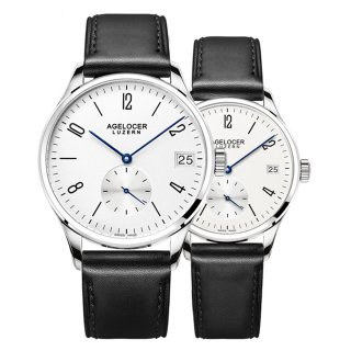 Agelocer Ultra Thin Couple Watches Genuine Leather Strap Automatic Watches for Men Women 1101A1-1202A1SWA