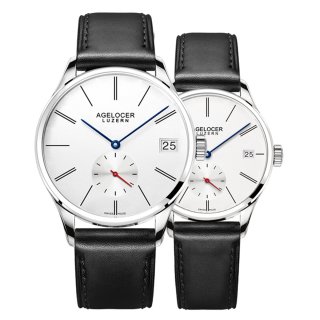 Agelocer Ultra Thin Couple Watches Genuine Leather Strap Automatic Watches for Men Women 1101A1-1202A1SWS