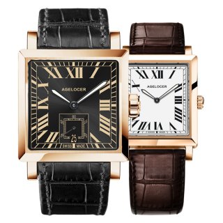 Agelocer Square Rose Gold Couple Watches for Men Women Waterproof Analog Automatic Watches 3302A1-3402A1GBW