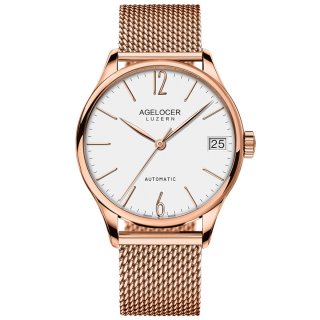 Agelocer Luxury Rose Gold Watches for Men Automatic White Dial Watches with Date 7071D9