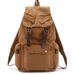 Vintage Canvas School Bag Flap Pocket Drawstring Backpack Men Backpack 1005