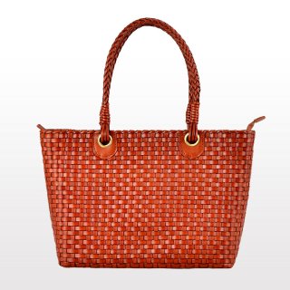 High Quality Calfskin Leather Women Weaved Top Handle Bags