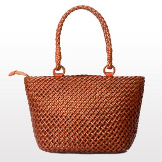 Vintage Style Women Weaved Top Handle Bags Calfskin Leather