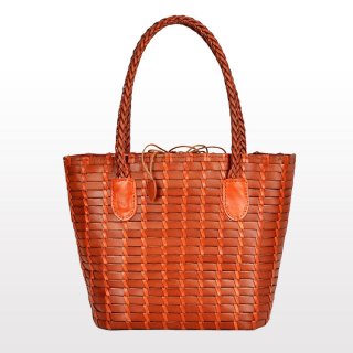 Elegant Calfskin Handmade Women Brown Bucket Bag