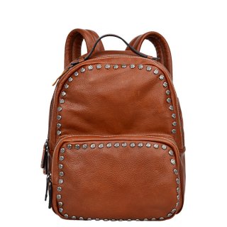 Genuine Leather Backpacks Lady Girl Student School Rivets Bags