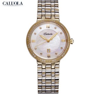 Caluola Quartz Watch Women Watch Diamond Luminous Fashion Date Gold Watch CA1172L