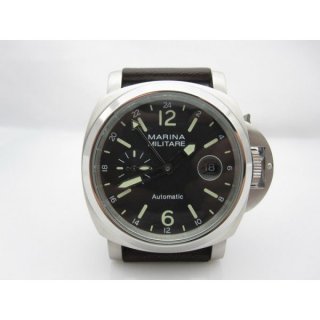 Parnis Marina Militare GMT 44mm Automatic Watch Date Luminous Leather Strap
