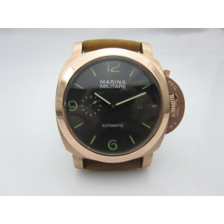 Parnis Marina Militare GMT 44mm Auto Rose Gold Watch With Date Green Markers