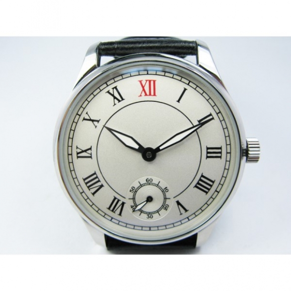 Parnis 43mm 6498 Manual Wind Watch Vintage Silver Dial Roman Numeral Markers