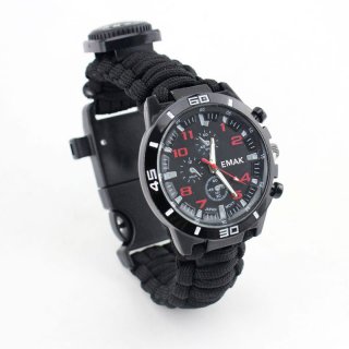 Outdoor Camping Travel Watch 16 in 1 With Compass Flint Paracord Rescue Whistle Survival Kits
