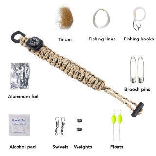 Outdoor Survival Kit Paracord Bracelet Compass Fishing Tools Flint Knife Blade Survival Bracelet