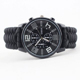 7 Feet Paracord Wristwatch Hiking Survival Watch Luminous With Whistle Flint Compass