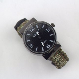Hiking Survival Wristwatch 7 Feet Paracord With Whistle Flint Compass Scraper