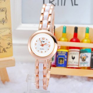 Classic Simple Watch With White Dial Rose Gold Case Quartz Women Bracelet Watch 68544