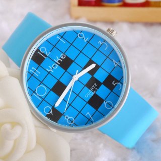 Fashion Watch With Grid Dial Leather Strap Quartz Simple Women Watch 69736