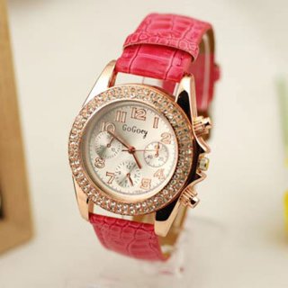 Casual Watch With White Dial Diamond Quartz Leather Strap Women Watch