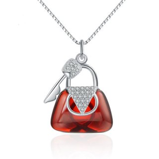 925 Sterling Silver Key Lock Red Diamond Pendant For Women