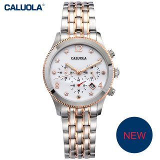 Caluola Fashion Women Quartz Watches Date Chronograph Luminous Steel Watches CA1045 L