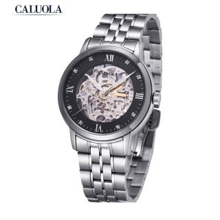 Caluola Automatic Watch Business Men Watch Fashion Skeleton Watches Steel Retro 1050M