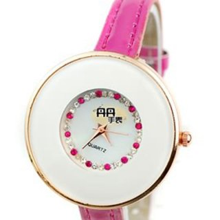 Diamonds Markers Alloy Case White Dial Leather Strap Women Watch