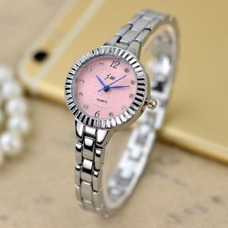 Arabic Numeral Markers White/Pink Dial Alloy Bracelet Watch