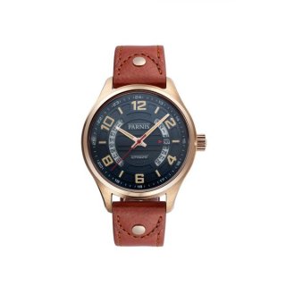 Parnis Men Watch Black Dial Rose Gold Case Automatic Watch Date