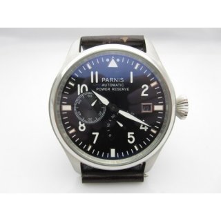 Parnis Pilot Aviation Watch Black Dial Power Reserve Chronometer Automatic Watch