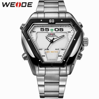 WEIDE Brand Men Quartz Sports LED Digital Casual Stainless Steel Waterproof Watches