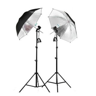Photo Studio Flash Light Grained Black Silver Umbrella Reflective Reflector E27