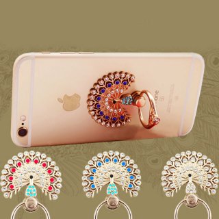 Hot New TPU flower Ring Peacock Diamond Case Metal Rotated Finger Stand Holder Cover