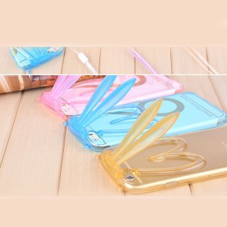 Hot Mobile Phone Case White Rabbit Earphone Set Transparent Fall Protection Case for IPhone 6 Plus