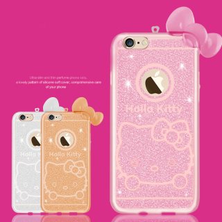 Fashion Glitter cute cartoon Hello Kitty bow Soft TPU Phone Case back cover For Iphone6 Plus