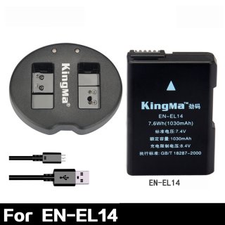 2PCS EN-EL14 EL14 EN-EL14a Battery + Dual charger for Nikon Camera D/F series with USB cable
