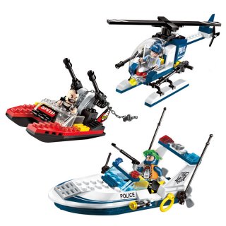 Police Rescue Plan Series Yacht Helicopter Model Minifigure Building Blocks Toy