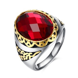 Classic Retro Pattern Style Round Cubic Zirconia Great Wall Pattern Ring For Men