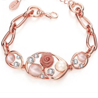 Rose Gold Plated Hollow Out Flower Pearl Jewelry Charm Bracelets For Women