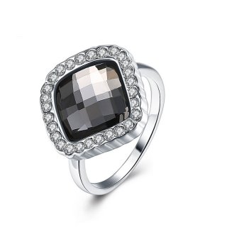 Platinum Rings Environmental Protection Geometric Square With Black Glass Jewellery Ring For Women