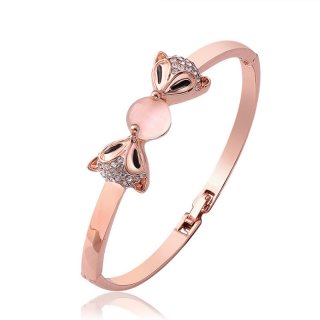 Opal Jewelry New Design Rose Gold Plated Slender Inlaid Double Foxes Opal and Crystal Chain Bangle Bracelet for Women