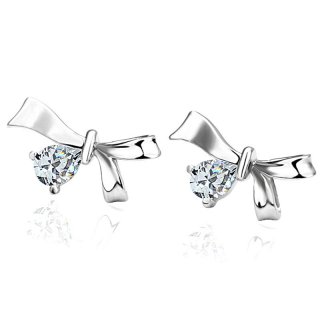 Bow Knot Stud Earrings Office Platinum Plated & Zirconia Gift Accessories For Women