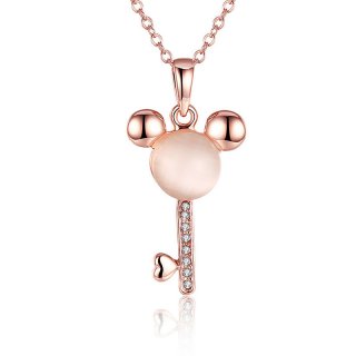 Cute Fashion Mouse Head Pendant with Crytals Matchs Rose Gold Plated Chain Necklaces For Women