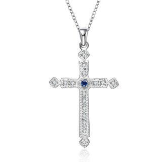 Clear Zircon Cross Pendant Necklace Blue Fashion Style Austria Crystal Rhinestone Necklace