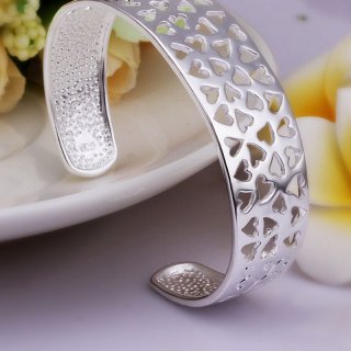 Simple Beautiful Top Quality 925 Sterling Silver Hollow Heart Bracelet For Women