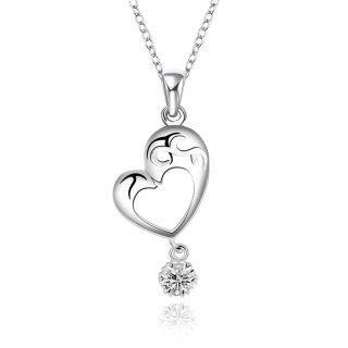 Heart Pendant Necklace Casual 925 Sterling Silver Zirconia For Women