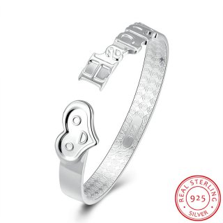 925 Sterling Silver Jewelry Heart-shape Smiley Happy Letters Charm Bracelets Bangles for Women SVB108