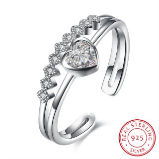 925 Sterling Silver Adjustable Ring Heart Rings Women's Rings SVR094