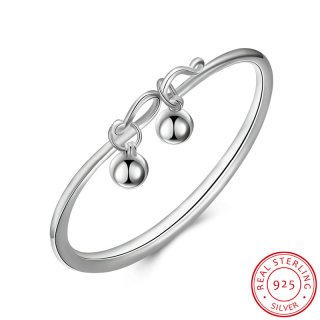 925 Sterling Silver Bell Charm Braclet Bangles Women's Fashion Jewelry SVB073