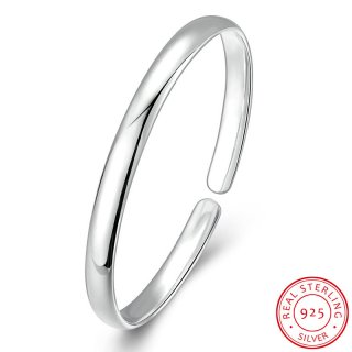 Simple Design 100% Real 925 Sterling Silver 6MM Wide Bangles Women's Fashion Jewelry SVB116